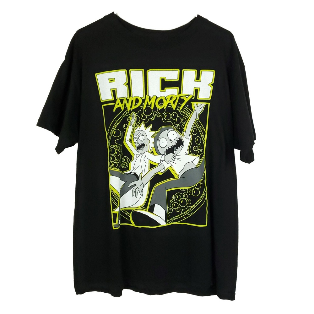 Rick & Morty Portal Jump XL XLarge‎ Shirt White Neon Green Art Black New